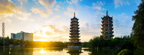 Sunrise over the pagodas in Guilin, China