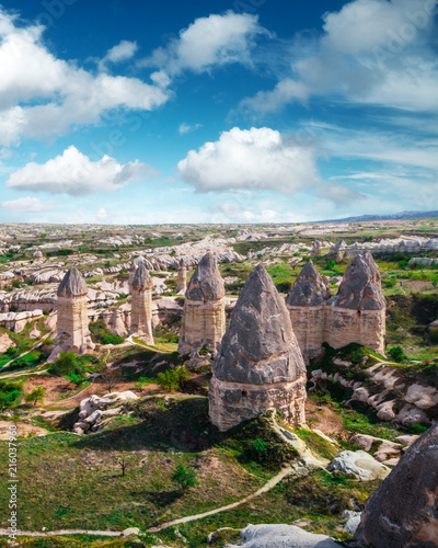 Famous Love valley with penis shape rocks in Cappadocia, Turkey