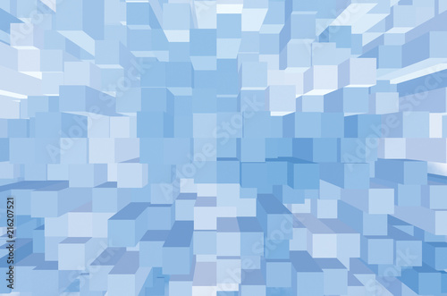 Bright Abstract Geometric Square 3D Diagram Bar Bricks Pattern, Horizontal Perspective Wallpaper Background, Sky Blue Key, Large Detailed Bars Texture