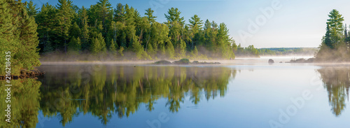 morning mist, cresent lake, mn, panorama