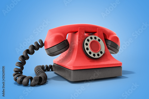 Hot line concept Red vintage telephone taking a call ideal for contact page 3d render on blue