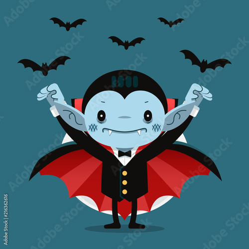 Cute cartoon tiny Dracula smiling