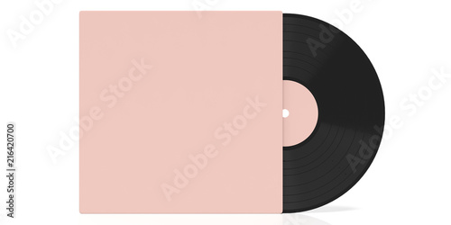 Vinyl record LP and cover isolated, cutout on white background, copy space. 3d illustration