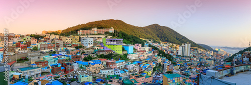 Beautiful sunset of Gamcheon Culture Village located in Busan city