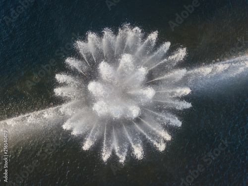 Aerial view of a flower-shaped fountain 