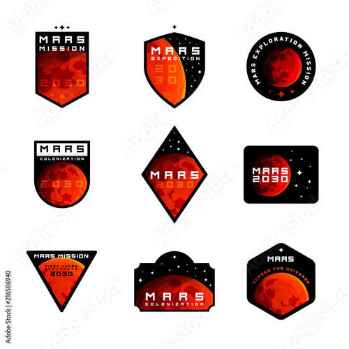 Set of Space mission to Mars vector logos