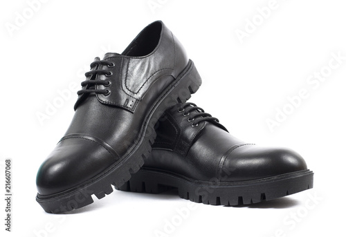 Black men's shoes on white background