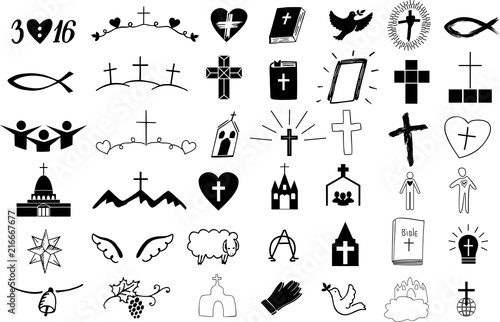 Set of 42 christian icons .