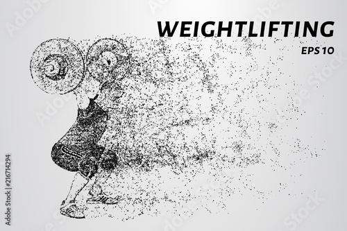 The weightlifter raised the bar above his head. Weightlifter of particles.