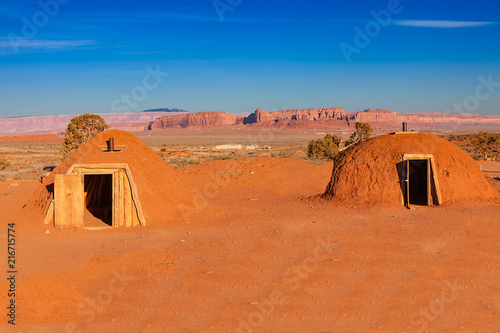 Mud Baked Navajo Homes Called Hogans in Monument Valley, Arizona, USA