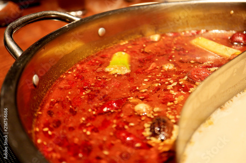 Close up the Chinese Spicy Hot Pot