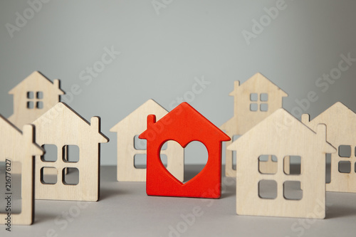 Search and selection of homes for purchase or rent. Many house and one red with heart