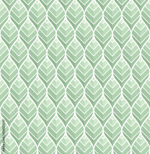 Geometric green leaves vector seamless pattern. Abstract vector texture. Leaf background.