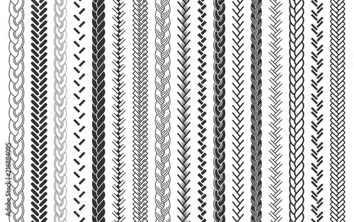 Plait and braids pattern brush set of braided ropes vector illustration