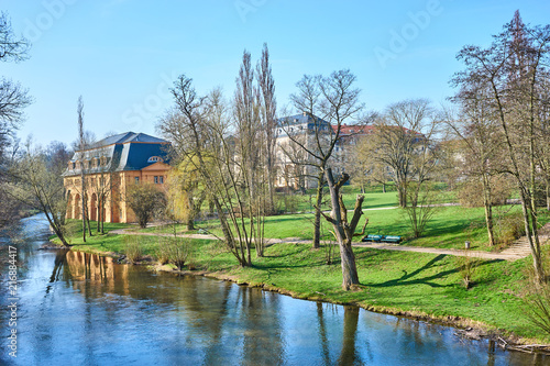 The so called "Reithaus" (Riding-House) in the public park at the river Ilm in Weimar in East Germany.