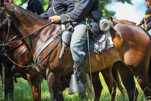 Union Soldiers on horseback during a reenactment of the Civil War