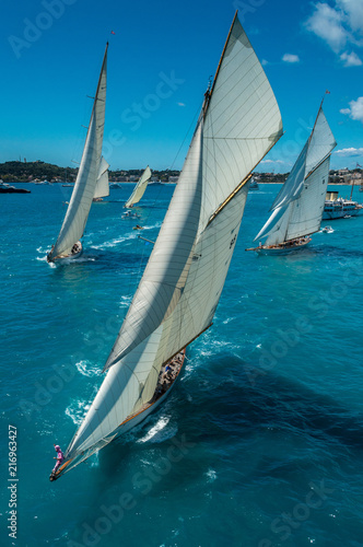 French Riviera - old sail big boat race start aerial view