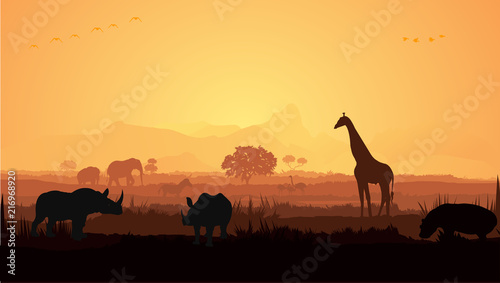 Wild animals silhouette