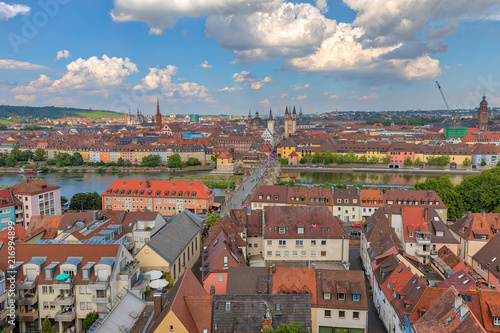 Aerial view of Wuerzburg cityscape from Marienberg Fortress
