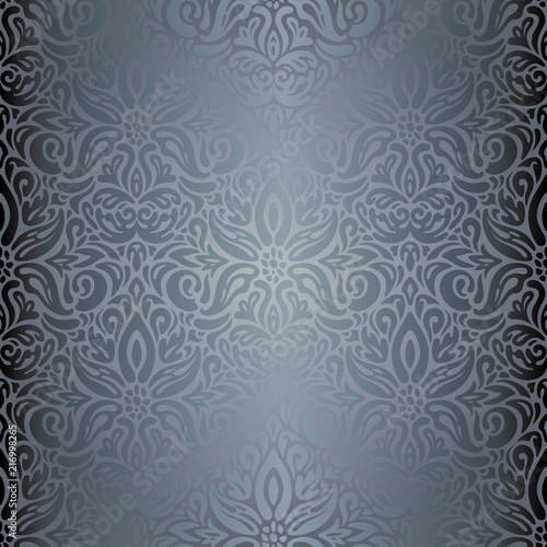 Silver Floral shiny decorative holiday vintage wallpaper Background fashion design pattern