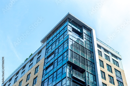 Modern condo buildings with huge windows in Montreal downtown, Canada. 