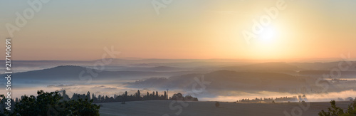 Morning fog on the Bohemian forest. The Chods called ethnic group living in villages near the western border of Czechia. Together called the Chod region, Czech - Chodsko, German - Chodenland.