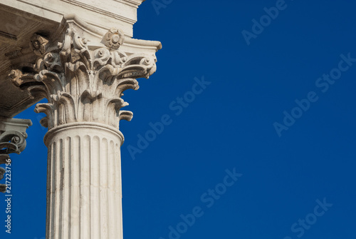 Classical architcture in Venice. Corinthian column and capital from St Nicholas of Tolentino Church, erected in the 18th centry (with copy space)