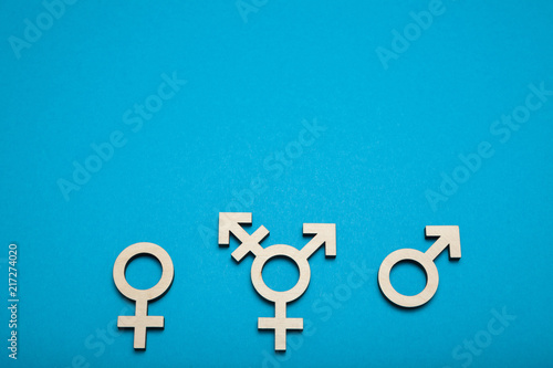 Adult transgender symbol, bisexual boy concept. Copy space for text.