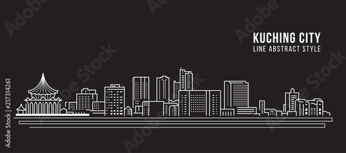 Cityscape Building Line art Vector Illustration design - kuching city