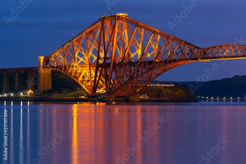 Evening view detail Forth Bridge, railway bridge over Firth of Forth near Queensferry in Scotland