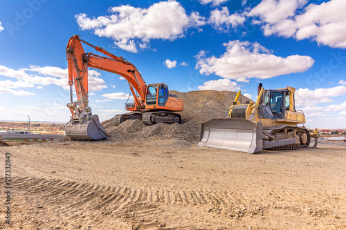 Group of excavator working on a construction site