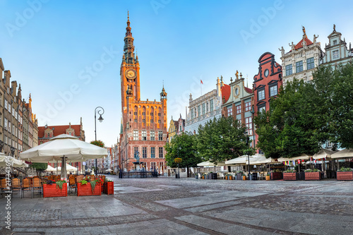 Gdansk Town Hall located on Dluga street (Long lane) in old town of Gdansk, Poland