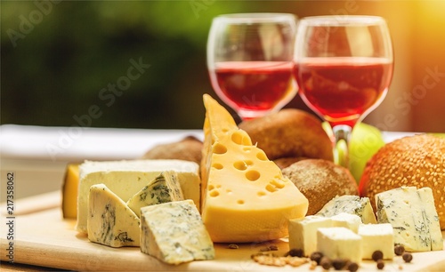 Assortment of cheese on board