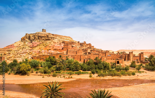 Amazing view of Kasbah Ait Ben Haddou near Ouarzazate in the Atlas Mountains of Morocco. UNESCO World Heritage Site since 1987. Artistic picture. Beauty world.