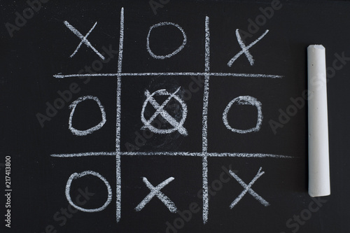 O X Game on black chalk board