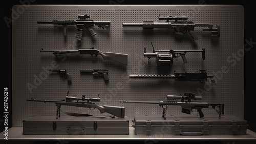 Black and Grey Firearms Display 3d Illustration 3d Rendering