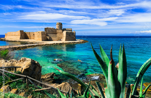 Medieval castle in the sea. Le Castella, Isola capo Rizutto in Calabria, Italy