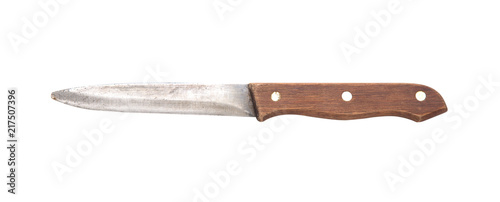 Old steel kitchen knife isolated on white background.