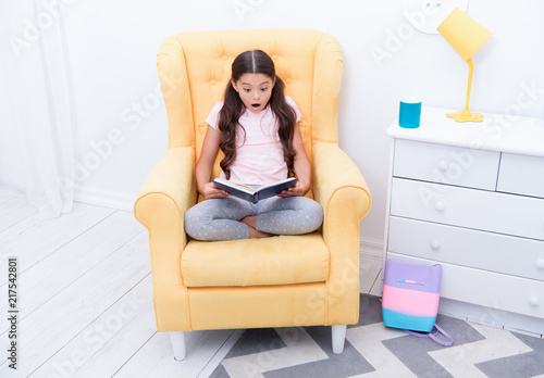 Literature concept. Literature reading. Little girl read book, literature, English literature