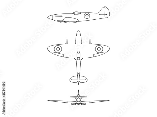 world war 2 plane Spitfire illustration 