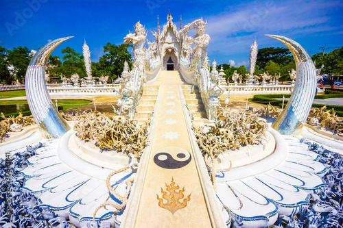 Beautiful view of the white temple Wat Rong Khun temple in Chiang Rai, Thailand in Asia