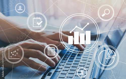 business analytics concept with digital data diagrams and charts, finance, financial dashboard of company