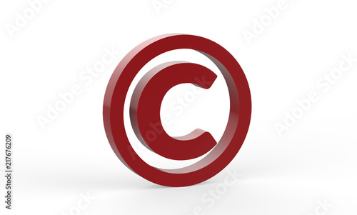 3D copyright symbol on isolated white background, 3d illustration