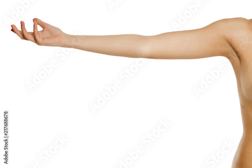 whole female arm on white background