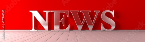 News metallic text on red wide banner