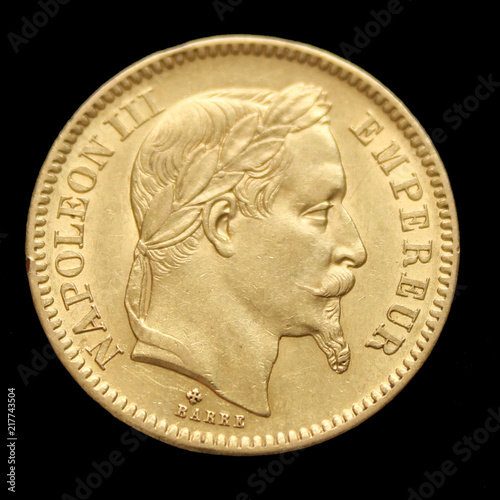 Portrait de l'Empereur Napoléon III sur une pièce française de 20 francs or