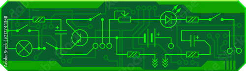 Electrical circuit of radio device (resistance, transistor, diode, capacitor, inductor). Vector background