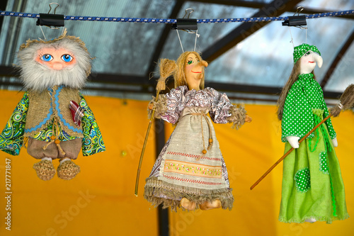 UGLICH, RUSSIA. Souvenir interior dolls are on sale at a fair of folk art