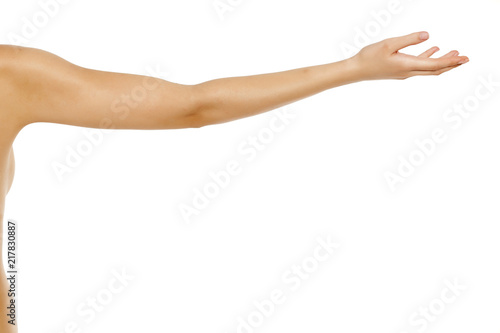 whole female arm on white background