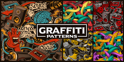 Set of seamless patterns with graffiti art